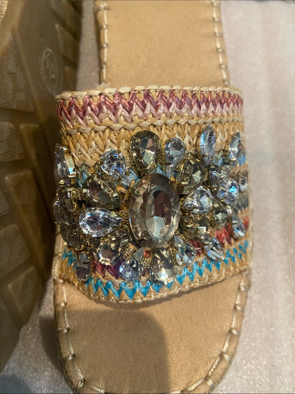 White Mountain NWOT Multi Gem Espadrille Slides - Picture 3 of 11